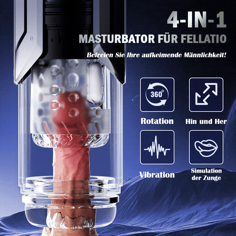 100% Wasserdicht 4 IN 1 Automatischer Masturbator für Männer, Die realistische Zunge dreht sich um 360°, um jeden empfindlichen Punkt der Eichel zu lecken und zu necken.