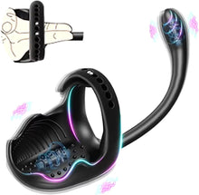 Load image into Gallery viewer, Elektrisch Penisring für die Männer Doppelmotor Hoden Analvibratoren 10 Vibrationsmodi Cockring Analplug Vibrator Erotik Massagegerät Paare Fernbedienung Sex Spielzeug