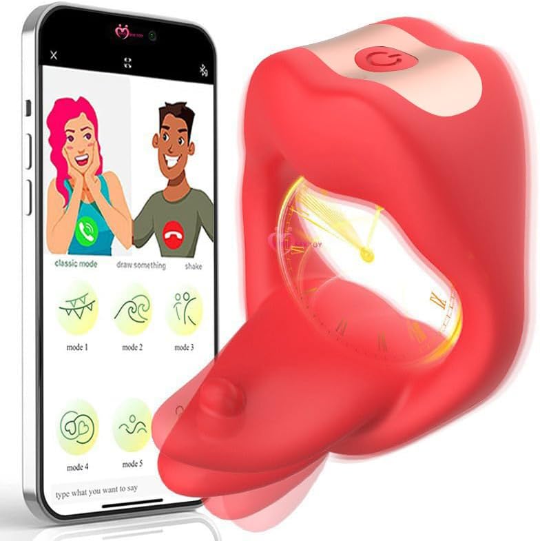 NEU Zunge Lecken Penisring Vibrator mit APP Fernbedienung und Hoden Stimulation, Silikon Cockring Penis Vibrator mit 10 Vibrationsmodi Sex Spielzeug für die Männer Paare Extrem Rot