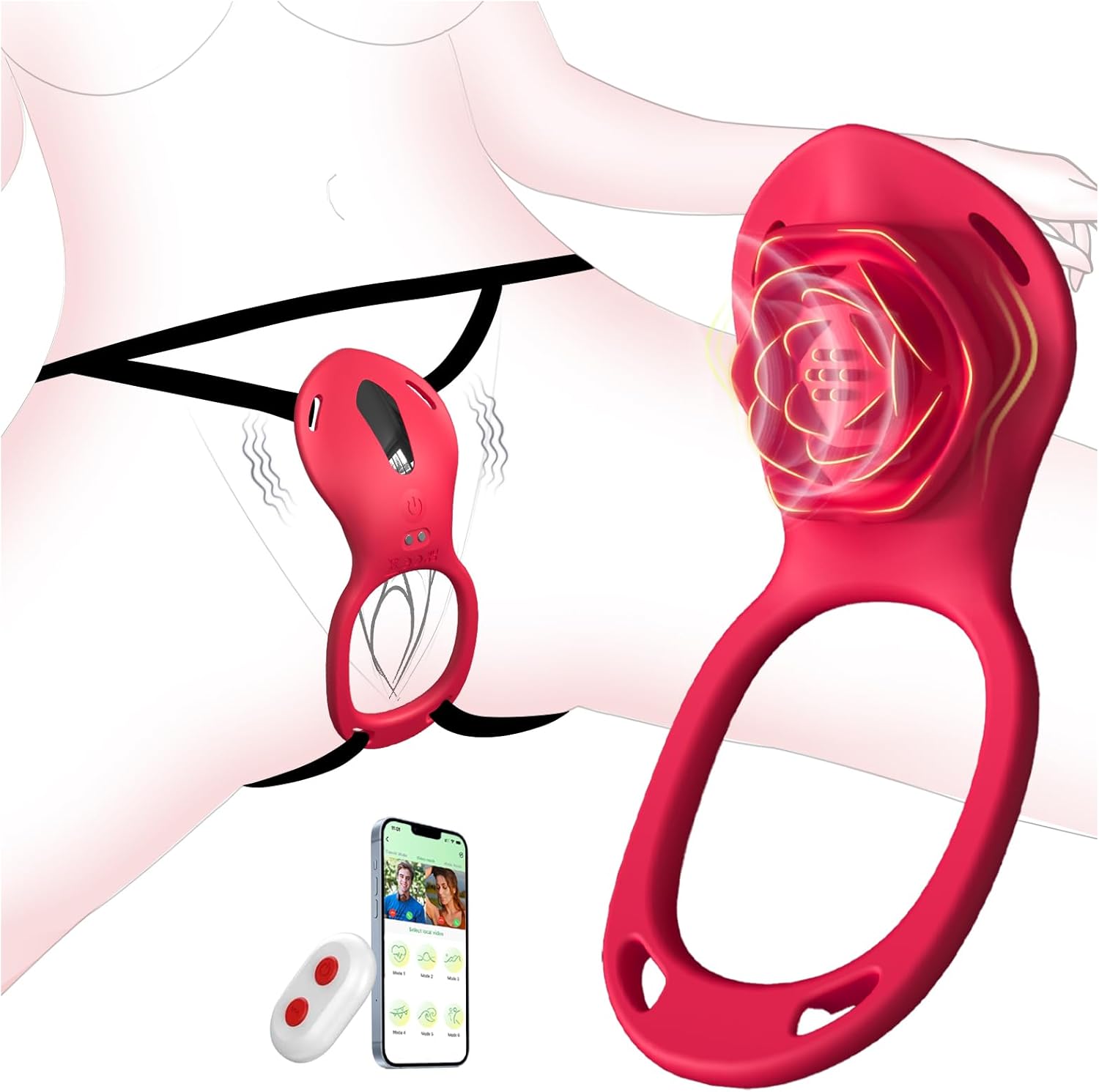 Couples Rose App Remote Control Wearable Vibrator, Couple Women Adult Sex Toys Games for Men, Hands Free Panty Clitoris Vibrator Vibrating Cock Ring, ZOOPLOU BDSM Female Sex Toy