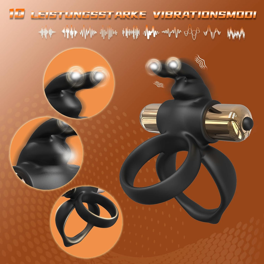 3 in1 Penisring Vibrator - Dual Penis Ring mit 10 Vibrationsmodi Erotik Sex Spielzeug für Paare Penis Massagegerät für Langwährende Erektion Cockring Masturbator Spielzeug für die Männer Extrem