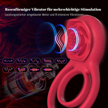 Load image into Gallery viewer, Penisring Vibrator mit Rose Klitoris Stimulator, Penis Ring Vibratoren Sex Spielzeug für Männer Paare Frauen, 9 Vibrations Cockring Erotisches Sexspielzeug Mann Paar Frau Extrem