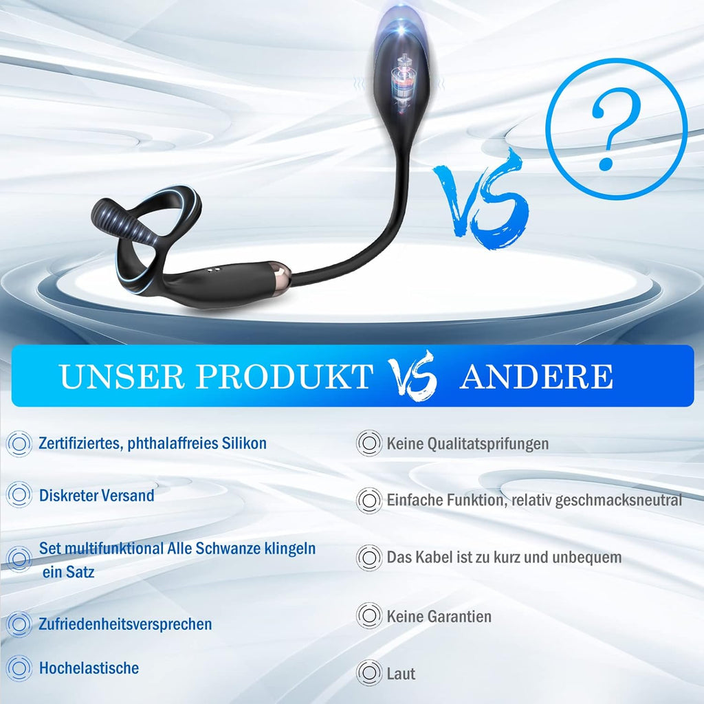 Penisring Analplug Sex Spielzeug mit 10 Vibrationsmodi, Dehnbar Silikon Analvibratoren Prostata Vibratoren Mann Buttplug Cockring Extrtem Sextoys