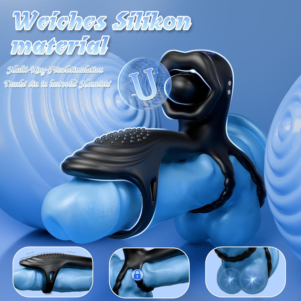 4-in-1 Penis vibrationsring mit 9 Vibrationsmodi 360° Kopfschütteln und Leckzunge 3 Ring Bondage Cockringe für männer Silikon Erotische sexspielzeug Penisring Extrem Sex Spielzeug für die Paare