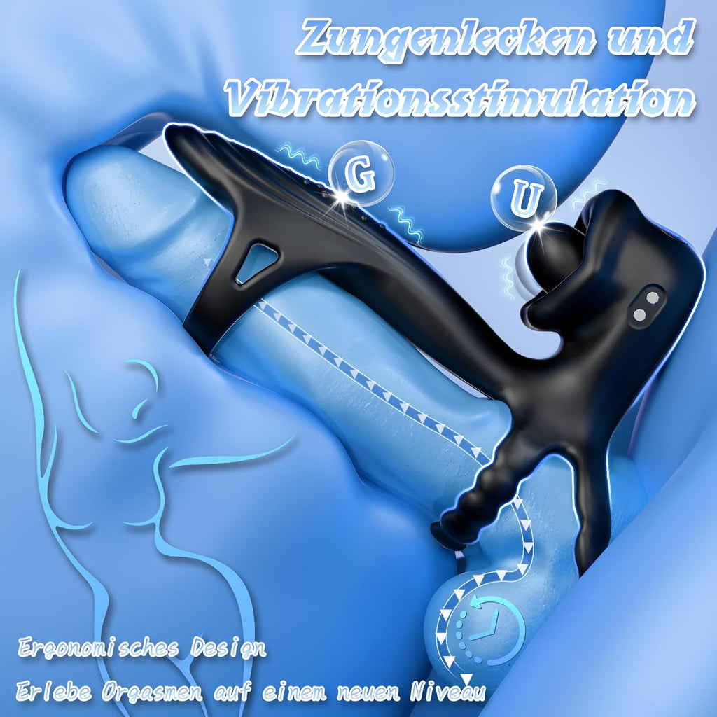 4-in-1 Penis vibrationsring mit 9 Vibrationsmodi 360° Kopfschütteln und Leckzunge 3 Ring Bondage Cockringe für männer Silikon Erotische sexspielzeug Penisring Extrem Sex Spielzeug für die Paare