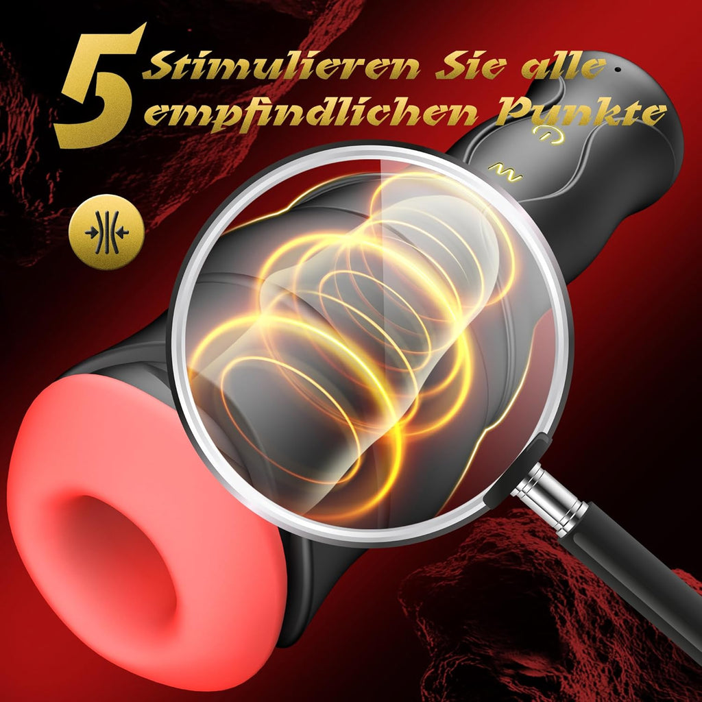 Elektrischer Masturbator für Männer Solo Multifunktionales Sexspielzeug mit 10 Vibrationsmodi & 5 Druckmodi IPX6 Wasserdicht Silikon Taschenmuschi 3D Stimulation Masturbatoren USB-Aufladung