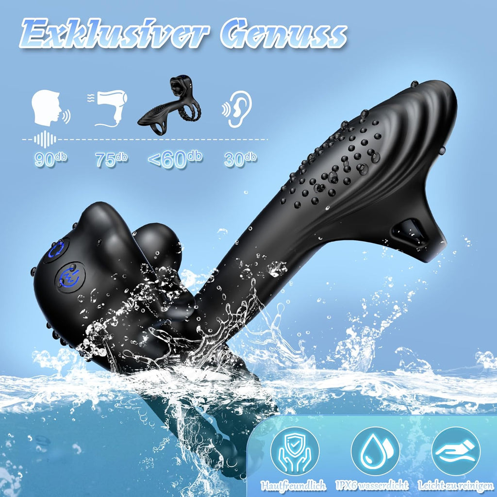 4-in-1 Penis vibrationsring mit 9 Vibrationsmodi 360° Kopfschütteln und Leckzunge 3 Ring Bondage Cockringe für männer Silikon Erotische sexspielzeug Penisring Extrem Sex Spielzeug für die Paare